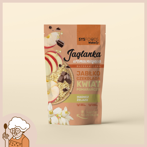 Jaglanka wzmacniająca z jabłkiem, czekoladą, kwiatem pomarańczy 300 g Dania Babci Zosi.png