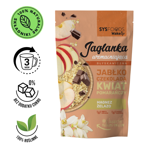 Jaglanka Wzmacniająca z jabłkiem, czekoladą, kwiatem pomarańczy 300 g Dania Babci Zosi SYS produkt.png