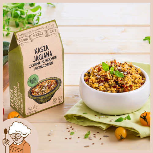 Kasza jaglana z cukinią, pomidorami i słonecznikiem 250 g Dania Babci Zosi przepis.png