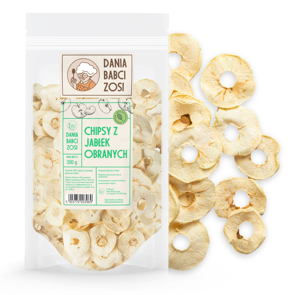 Chips jabłkowy bez skórki 300 g - 100% chrupiące i słodkie - Dania Babci Zosi
